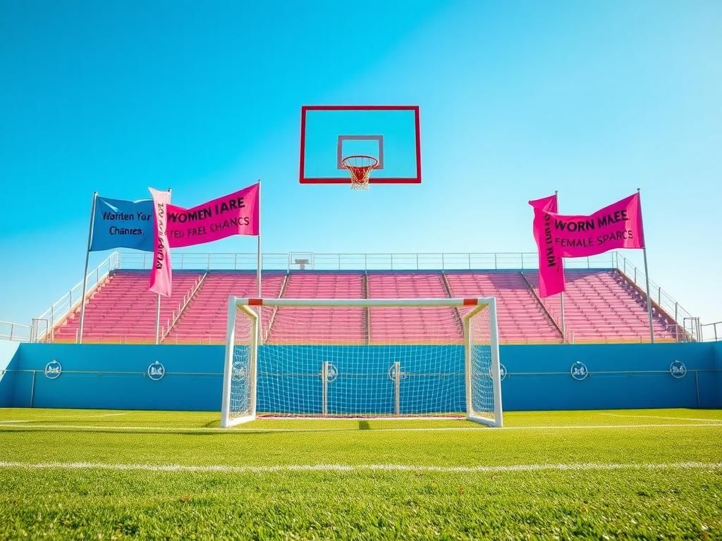 Flick International A vibrant empty sports field symbolizing women's sports competition