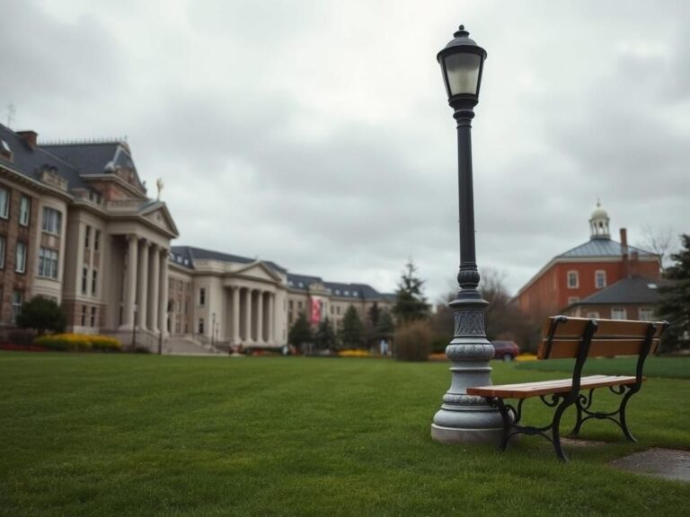 Flick International Serene campus scene at the University of Wisconsin-Madison showcasing iconic academic buildings under a cloudy sky