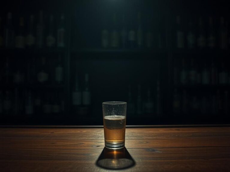 Flick International dimly lit bar scene with empty alcohol bottles and glasses