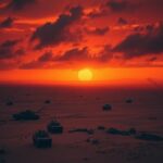 Flick International Aerial view of a war-torn Yemeni landscape at sunset