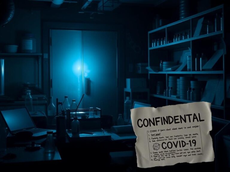 Flick International Dimly lit laboratory scene with scientific equipment related to COVID-19 origins investigation