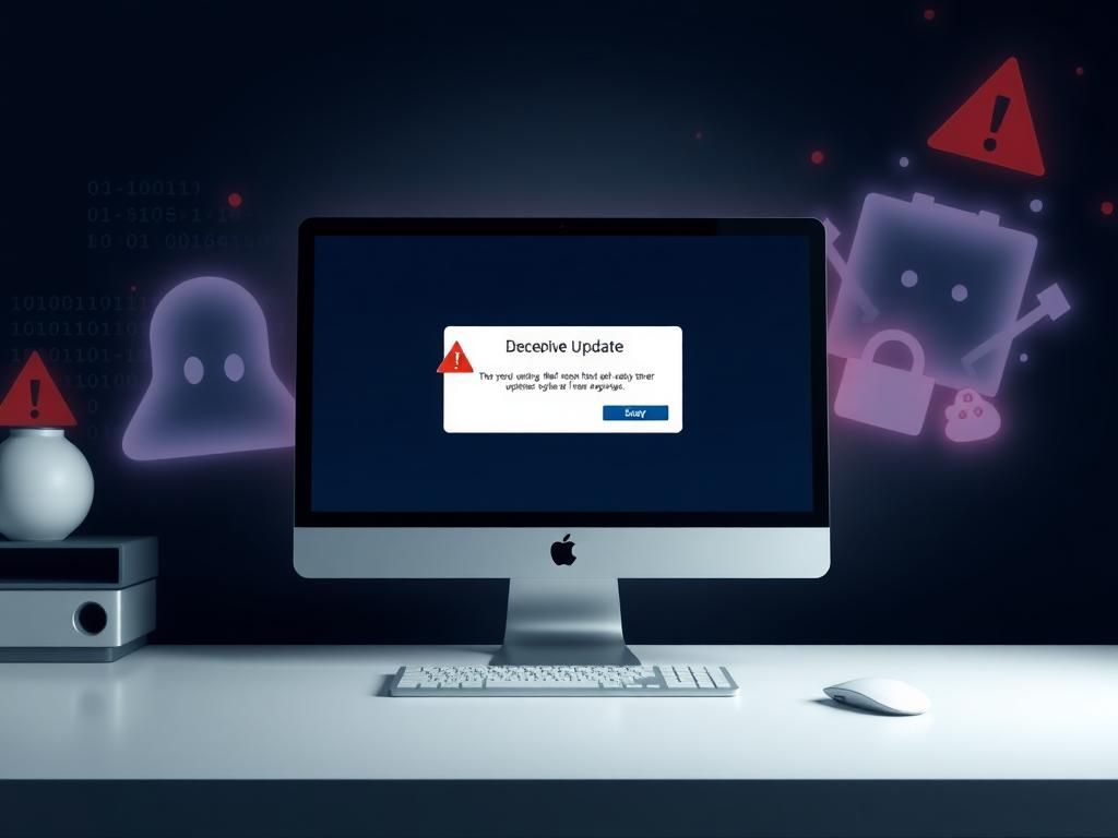 Flick International A sleek MacBook displaying a deceptive browser update prompt signifying cyber threats