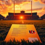 Flick International A dramatic football field featuring Cincinnati Bengals colors with a glowing NFL contract document.