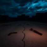 Flick International Dark and foreboding prison yard at Mule Creek State Prison during twilight