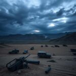 Flick International Dramatic view of the rugged Syrian-Lebanese border landscape at dusk.