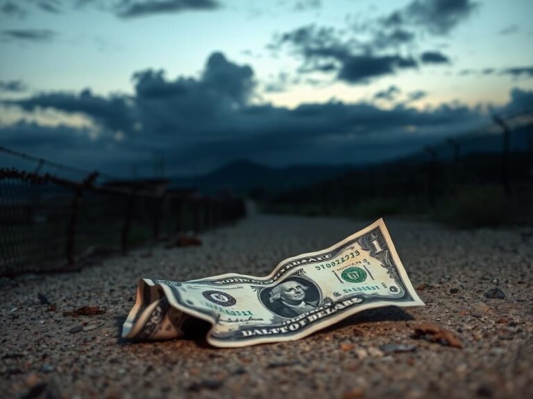 Flick International Desolate border landscape at dusk with a rusted fence symbolizing illegal migration