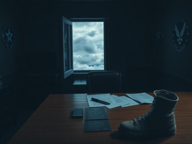 Flick International A somber military office scene with official documents and military boots