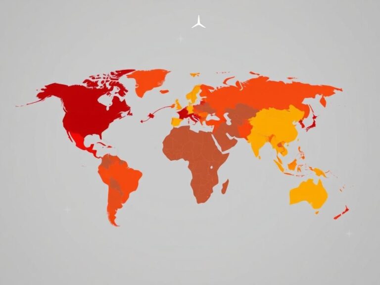 Flick International World map highlighting countries facing potential U.S. travel bans in red, orange, and yellow