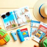 Flick International A vibrant travel-themed flat lay showcasing summer vacation essentials including a travel guide, sunglasses, and a stylish sun hat.