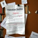 Flick International Close-up of a partially crumpled job posting for a Palestinian Studies professorship pinned to a corkboard