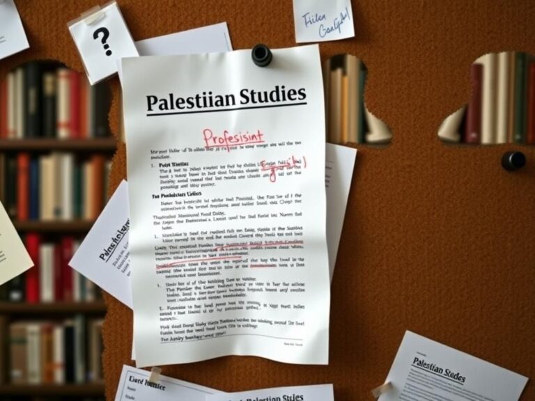 Flick International Close-up of a partially crumpled job posting for a Palestinian Studies professorship pinned to a corkboard