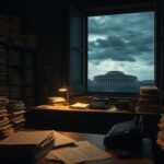 Flick International Dimly lit archive room filled with JFK assassination files