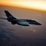 Flick International A sleek U.S. fighter jet soaring through a twilight sky over Yemen