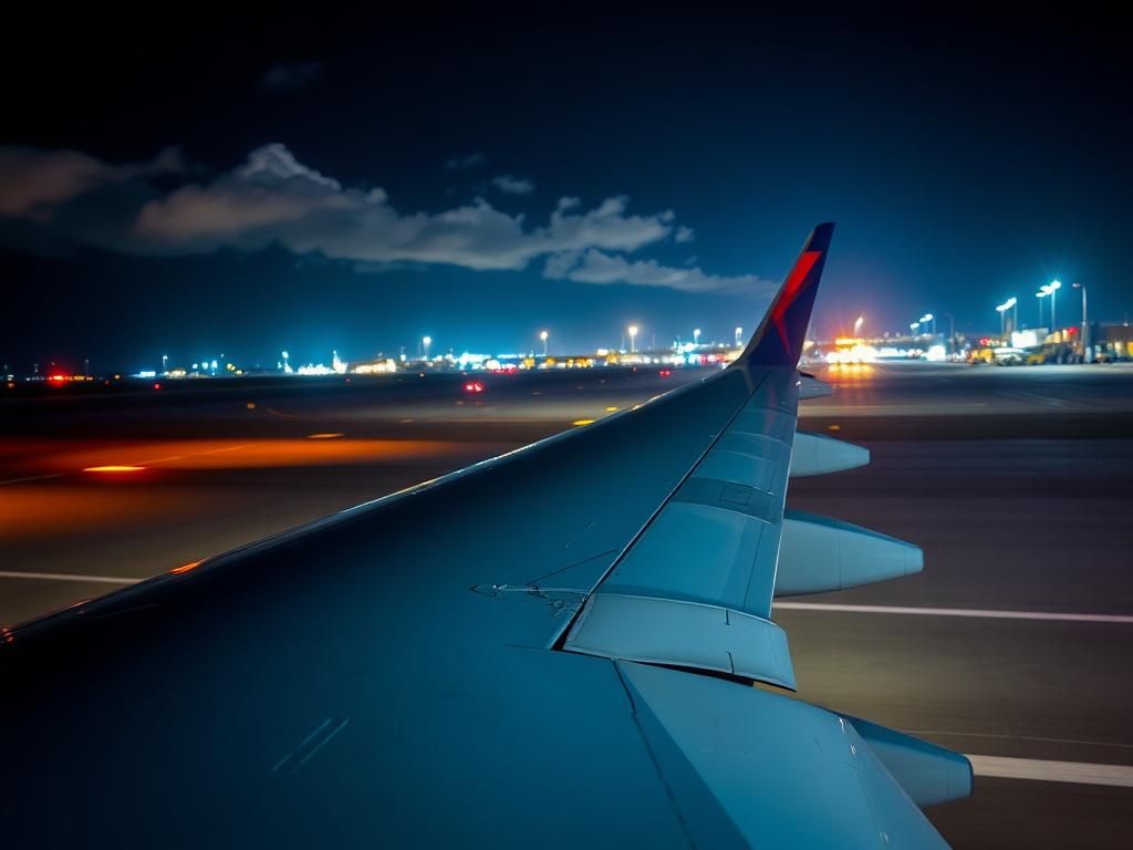 Flick International Delta plane wing showing scrapes after landing at LaGuardia Airport