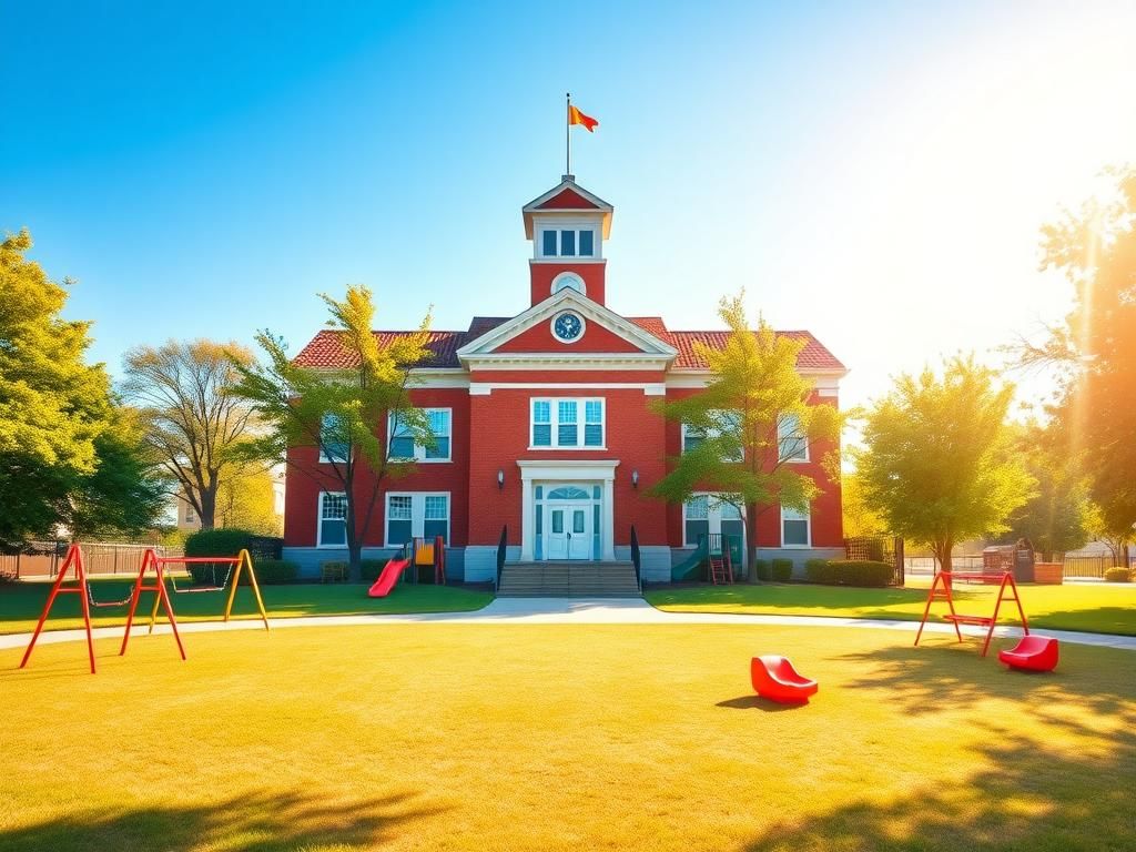 Flick International A vibrant public school building surrounded by greenery and playground equipment symbolizing hope for students