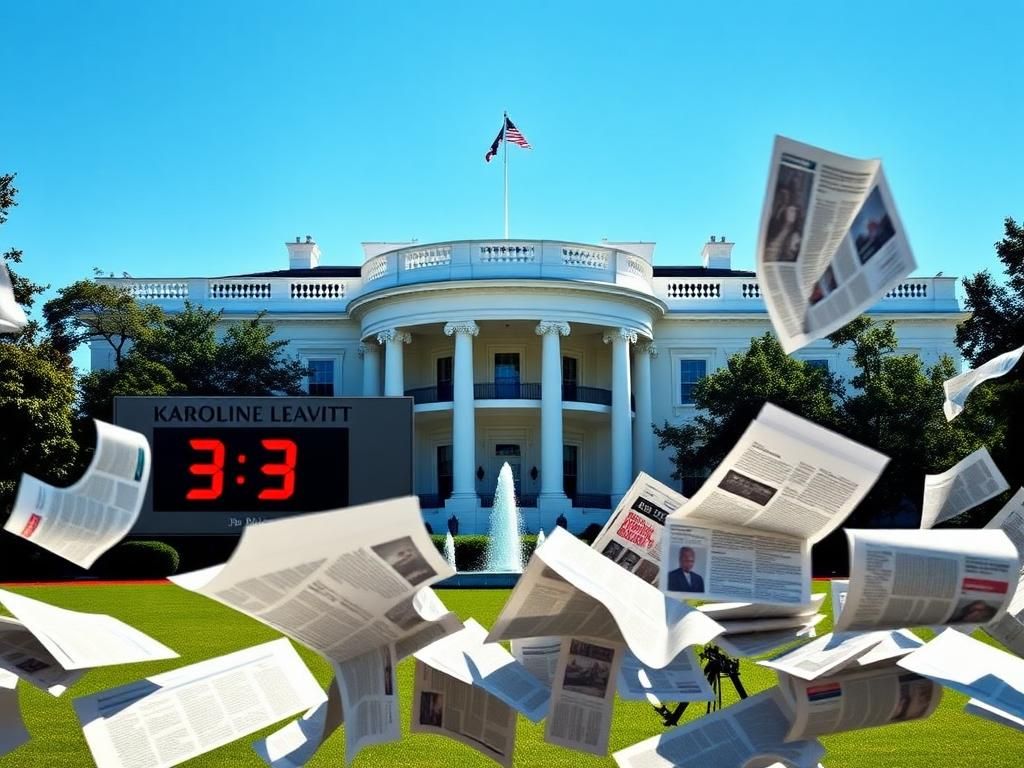 Flick International Front facade of the White House with a scoreboard comparing Karoline Leavitt's and Jen Psaki's fact-check numbers.