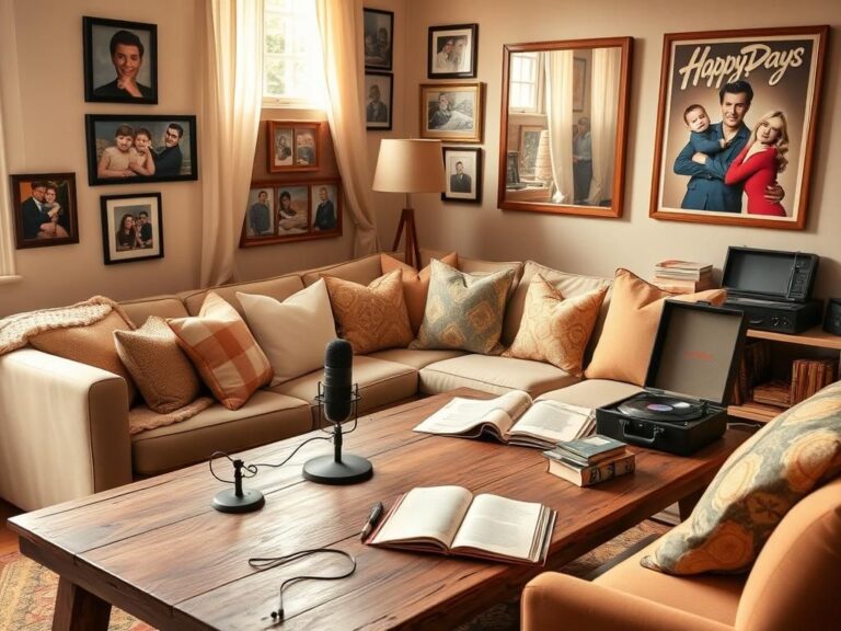 Flick International Cozy family living room filled with warm light and framed family photographs.