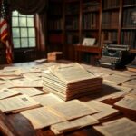 Flick International A dimly lit room filled with aged documents symbolizing JFK assassination files release