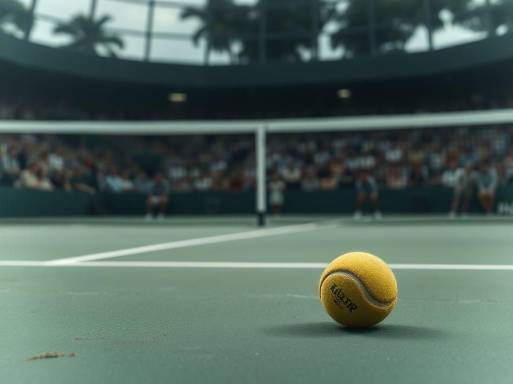 Flick International Dramatic scene on a tennis court with an abandoned tennis ball and blurred crowd in the background