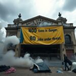 Flick International Exterior view of Gaite Lyrique theater in Paris during police eviction of migrants