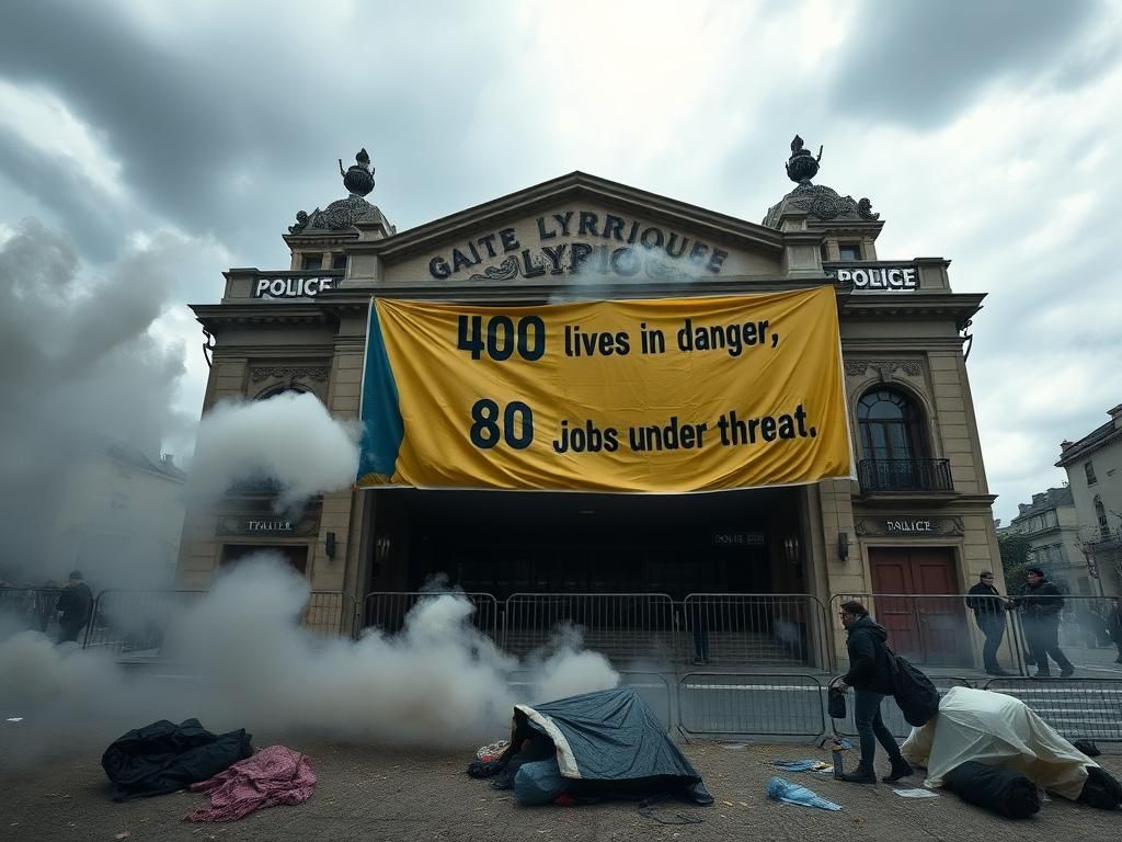 Flick International Exterior view of Gaite Lyrique theater in Paris during police eviction of migrants