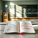 Flick International Classroom scene with empty desk and notebook on two genders