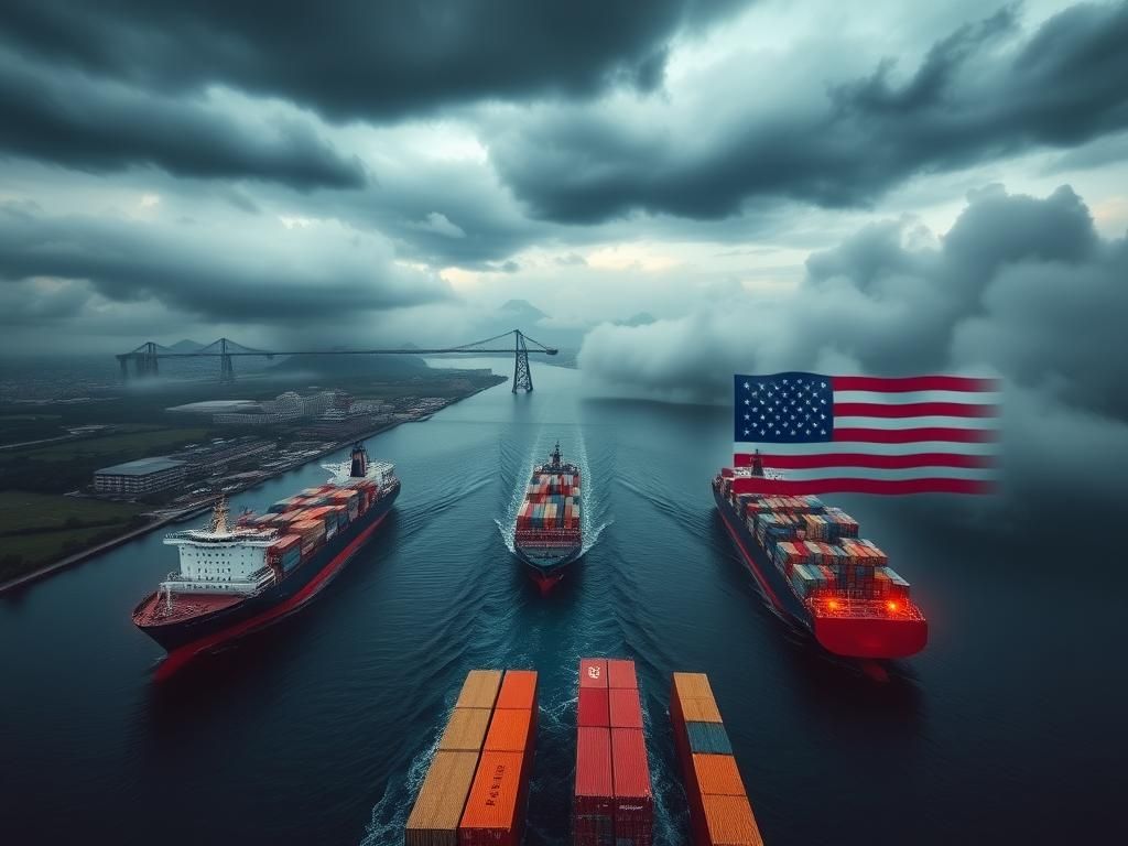 Flick International Aerial view of the Panama Canal with cargo ships and shipping containers