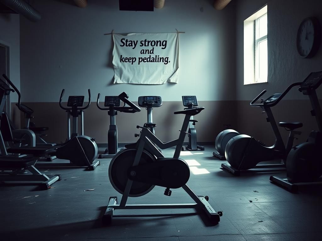 Flick International A stationary exercise bike in a dimly lit gym symbolizing political stagnation