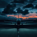 Flick International Somber airport scene at dusk with an empty runway and a cargo plane symbolizing deportation flights