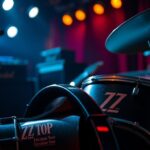 Flick International Close-up of a vintage drum set with ZZ Top logo, symbolizing Frank Beard's health-related tour break