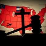 Flick International Silhouette of a gavel symbolizing justice over a map of the United States