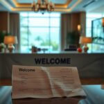 Flick International Serene hotel reception area with welcoming desk and booking confirmation