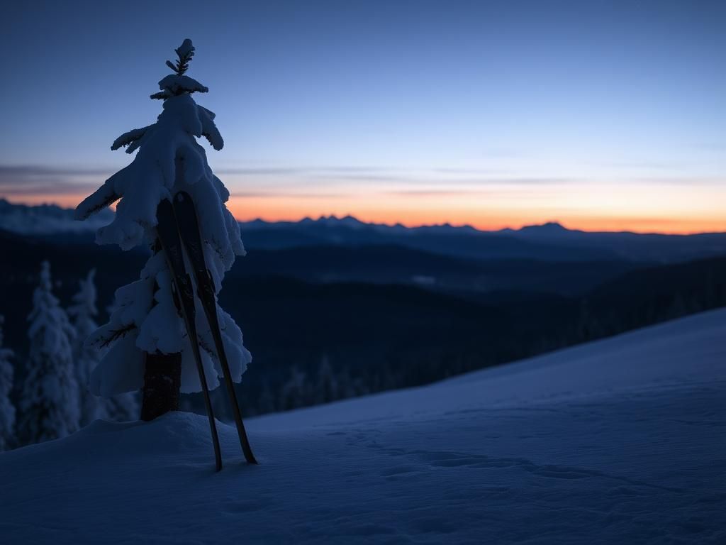 Flick International Snow-covered mountain slope with abandoned skis symbolizing a skiing passion