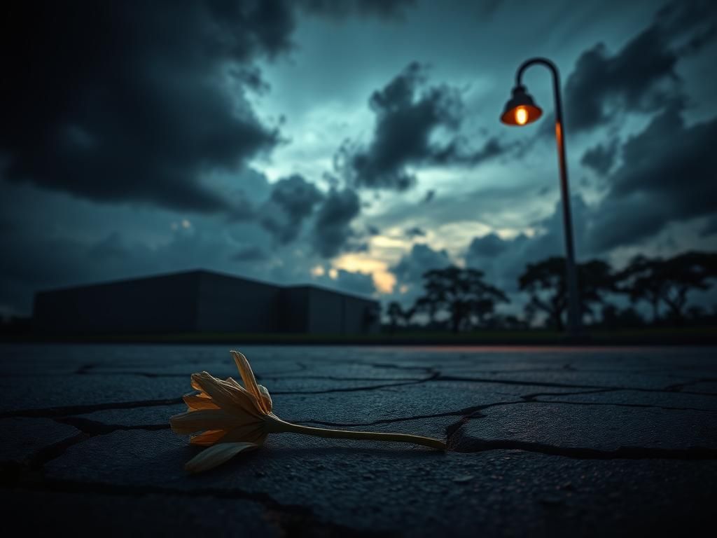 Flick International Dark and somber scene of Florida State Prison at dusk with ominous clouds