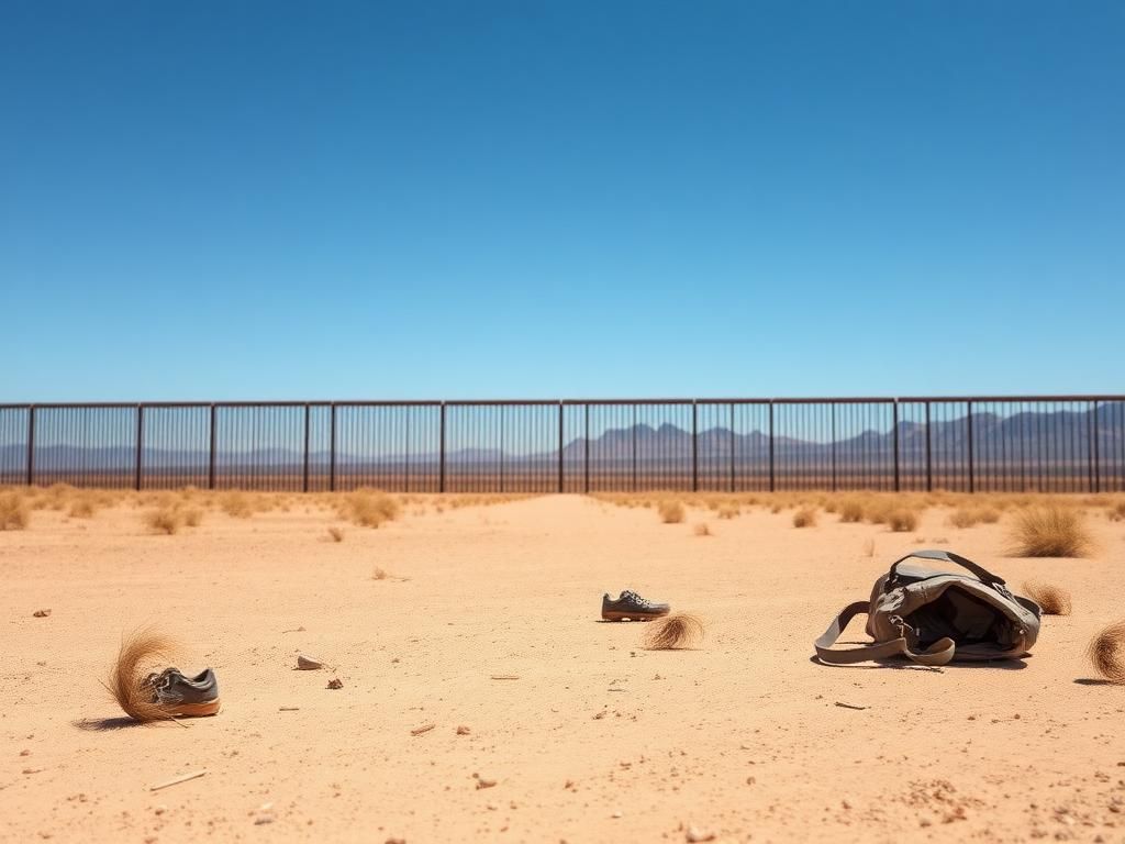 Flick International A desolate landscape of the U.S.-Mexico border in El Paso, Texas, featuring an unfinished border wall