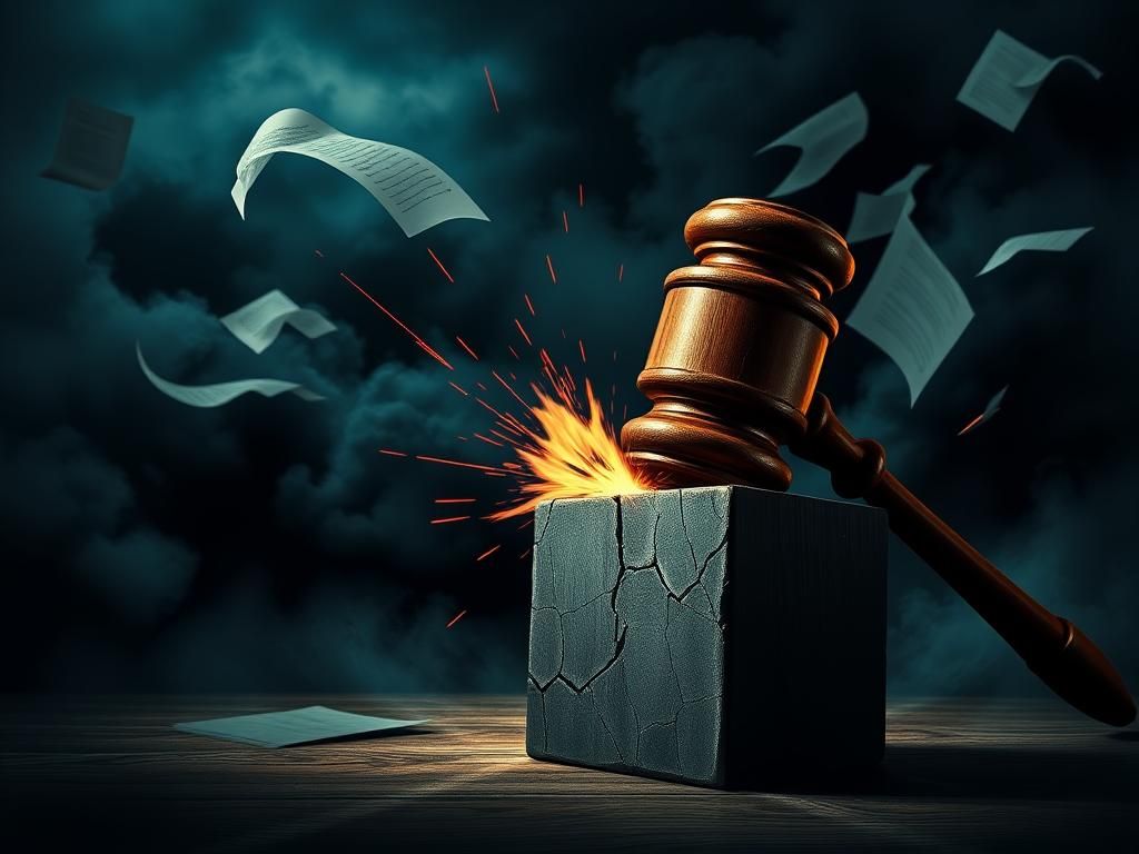 Flick International Dramatic representation of a gavel striking a block, symbolizing judicial pressure