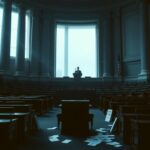 Flick International Empty Senate chamber with ornate architecture and shadows