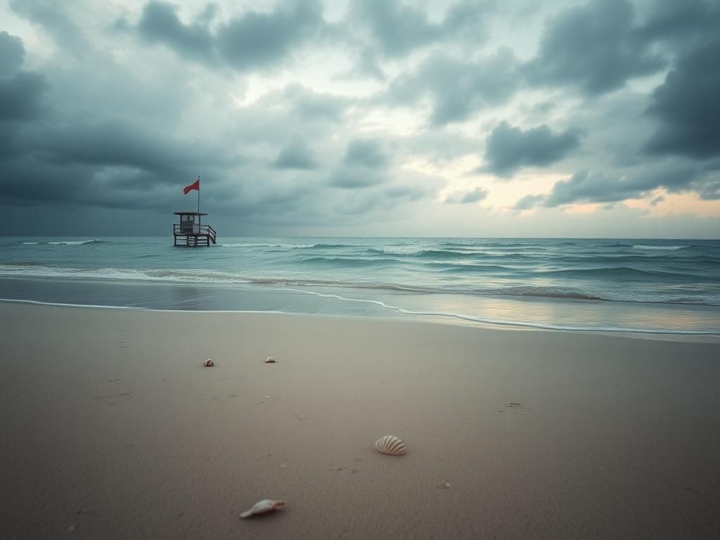 Flick International Serene beach scene at dawn reflecting the uncertainty of missing student Sudiksha Konanki