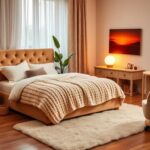 Flick International Cozy bedroom scene with plush bed, textured bedding, and stylish accessories