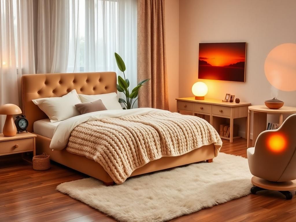 Flick International Cozy bedroom scene with plush bed, textured bedding, and stylish accessories