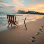 Flick International tranquil tropical beach scene at dawn with deserted beach chair