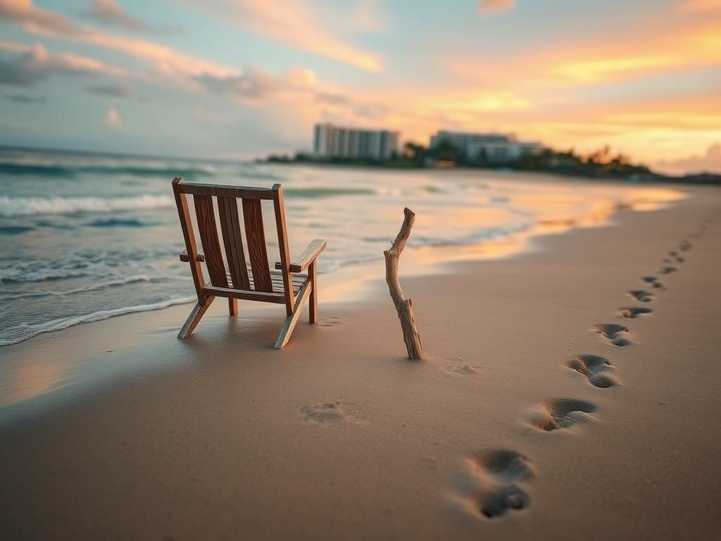 Flick International tranquil tropical beach scene at dawn with deserted beach chair