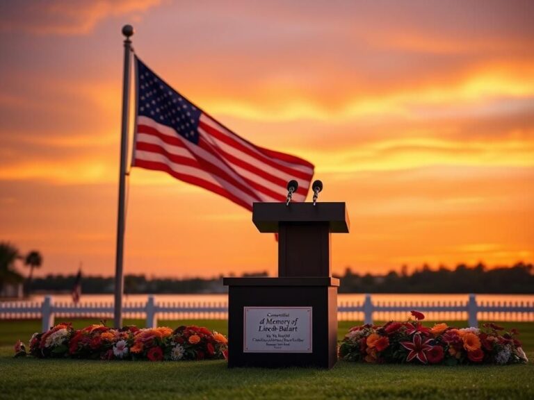 Flick International American flag waving against a sunset backdrop in Florida, honoring Lincoln Diaz-Balart