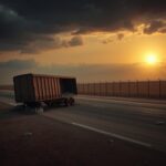 Flick International Abandoned tractor trailer on a deserted road symbolizing human smuggling tragedy