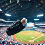 Flick International Max Muncy reaching for a foul ball in the stands at the Tokyo Dome, with Rodney Peete catching it.