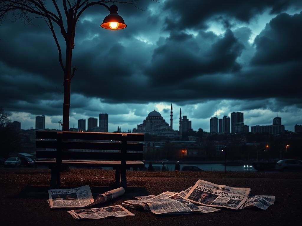 Flick International Dark cityscape of Istanbul at dusk with Hagia Sophia and skyscrapers