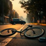 Flick International Empty bicycle lane at dawn with a neglected bike symbolizing tragedy