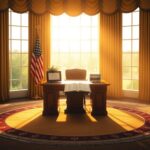 Flick International Serene depiction of the Oval Office featuring the Resolute Desk and symbols of faith.