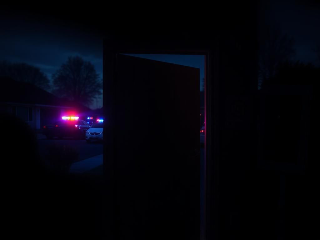 Flick International A suburban home at night with police lights illuminating the scene, depicting vulnerability.