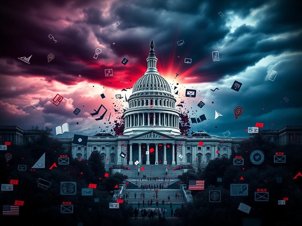 Flick International Abstract representation of the U.S. Capitol building dissolving into data pixels